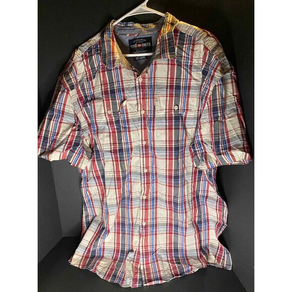 Ecko Unltd Mens 3XL Blue Red Check Plaid Button Up Shirt Y2K - Picture 1 of 5